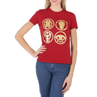 Roberto Cavalli Ladies Carmine Lucky Symbol Embroidered T-shirt, Brand Size 44 (US Size 10)