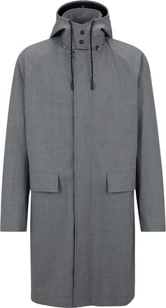 HUGO BOSS Mens Hooded Snap Button Solid Patterned Over Coat in Silver - Size 40 (Chest)