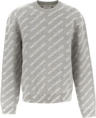 Balenciaga Grijze Katoenen Logotextuur Sweatshirt - Heren - Sweatshirts - Grijs - XS - Katoen - Hoodies & sweatvesten