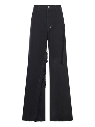Rick Owens frayed-detail cotton trousers - Black