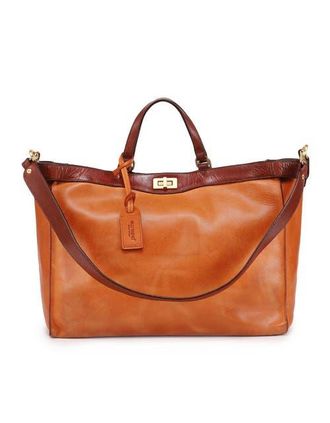 OLD TREND Ixia Genuine Leather Jet Set Travel Tote in Caramel at Nordstrom