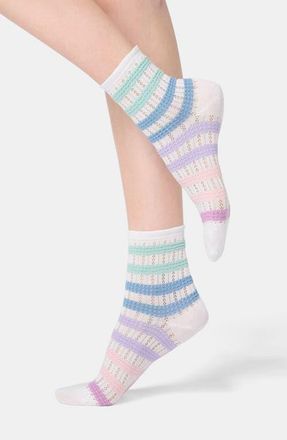 Orobl&ugrave; Stripe Cotton Blend Pointelle Quarter Socks in Sky at Nordstrom