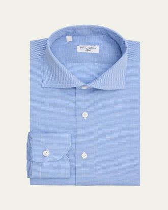 Cesare Attolini Mens Micro-Check Cotton-Linen Shirt