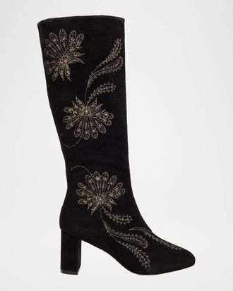 Cinq &agrave; Sept 70mm Dani Embroidered Suede Knee-High Boots