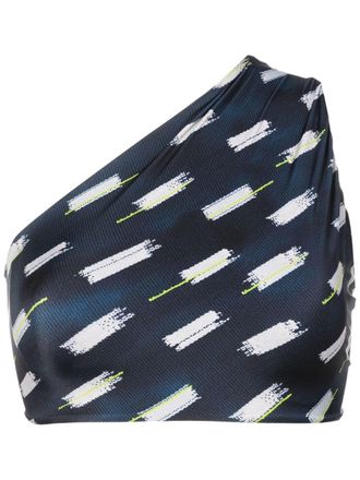 Lenny Niemeyer Top bikini monospalla con stampa astratta - Blu