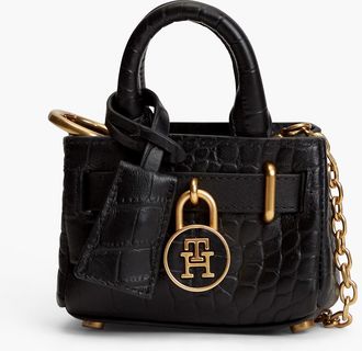 Tommy Hilfiger Womens Croc-Embossed Leather Ultra-Mini Bag - Black