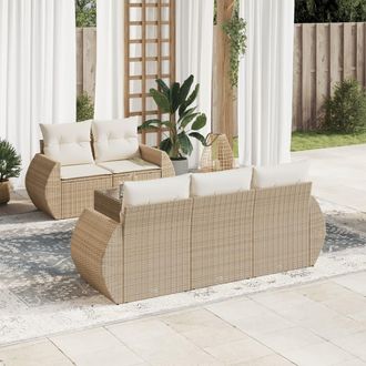 vidaXL Juego De Sof&aacute;s Jard&iacute;n Con Cojines 6 Pzas Rat&aacute;n Sint&eacute;tico Beige Vidaxl