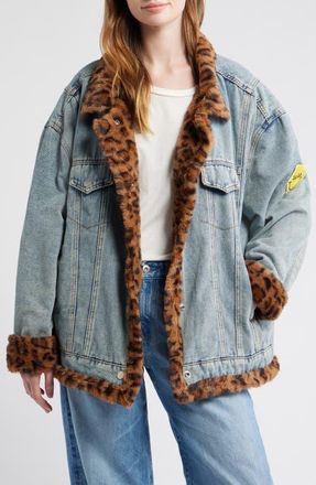 Dressed in Lala Lala Forever Denim Jacket with Faux Fur Trim in Blue at Nordstrom, Size Large