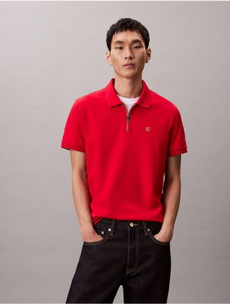 Calvin Klein Mens Lunar New Year Emblem Logo Slim Polo Shirt - Red - XL