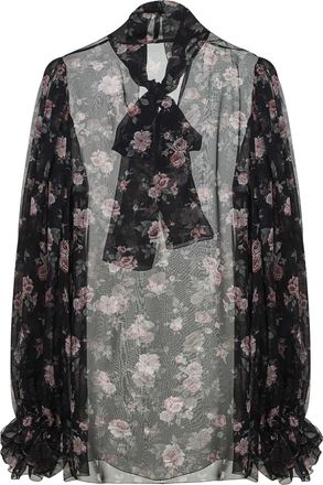 Dolce & Gabbana Womens Chiffon Top Vintage Rose Print Black Multicolour Silk Dress