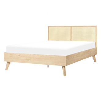 Beliani Cama Con Somier Madera Clara 140 X 200 Cm Cabecero Monpazier