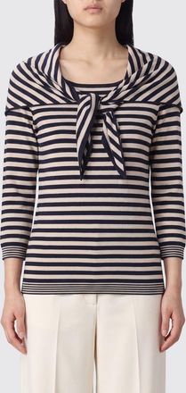 Max Mara Maglia girocollo slim fit in lana a righe con collo a fusciacca