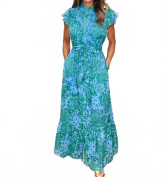 Sugarlips Womens Tressa Floral Riah Button Down Maxi Dress In Kelly Blue