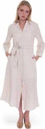 Pennyblack Kleedjes, Dames, Wit, XL, Linnen, Gestreepte Linnen Chemisier Jurk met Riem