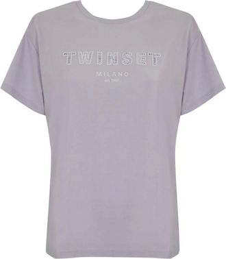 Twinset T-Shirts, female, Purple, Size: XS Cotton Crewneck Artwork T-Shirt