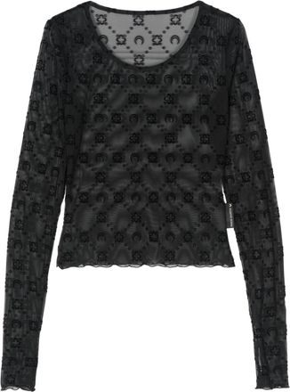 Marine Serre flocked-monogram crop top - women - Polyamide/Recycled Polyamide/Elastane/Cotton - M - Black