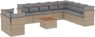 vidaXL Set De Sof&aacute;s De Jard&iacute;n 11pzas Con Cojines Rat&aacute;n Sint&eacute;tico Beige Vidaxl