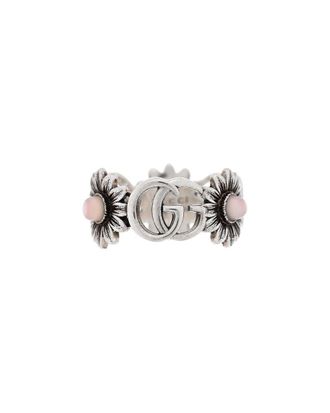 Gucci Silver Mother Of Pearl Double G Marmont Flower Ring 50 5.5 (Authentic Pre-Loved)