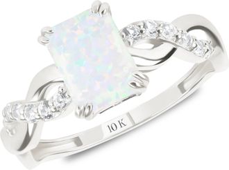 MAX + STONE Solid 10k Yellow or White Gold Emerald Cut Birthstone Rings with Twisted Band