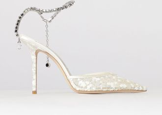 Jimmy Choo London D&eacute;collet&eacute; Saeda in nylon a rete con paillettes ricamate