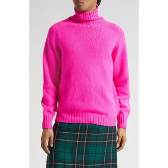J.W.Anderson Logo Embroidered Wool Turtleneck Sweater in Neon Pink at Nordstrom, Size X-Large