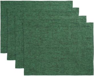 Solino Home Linen Placemats Set of 4, 14 x 19 Inch for Dining Table, Holiday and Everyday Table Decor - Athena in Forest Green at Nordstrom, Size