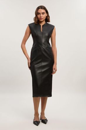 Karen Millen Womens Faux Leather Tailored Pencil Dress - Black - Size 10 UK