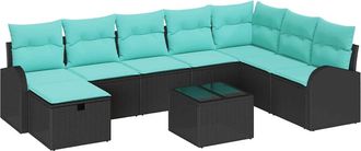 vidaXL Conjunto De Sof&aacute; De Jard&iacute;n 9 Uds. Negro Rat&aacute;n Sint&eacute;tico Vidaxl