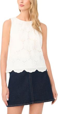 Vince Camuto Floral Embroidered Sleeveless Cotton Top in Ultra White at Nordstrom, Size 12