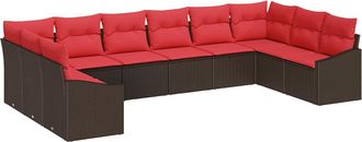 vidaXL Juego De Sof&aacute; 10 Uds. Marr&oacute;n Rat&aacute;n Sint&eacute;tico Vidaxl