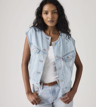 Levi's Collarless Shrunken 90s Trucker Vest - Womens - XS - Blue