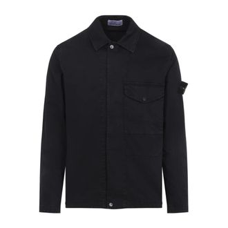 Stone Island Logo Patch Shirt - Heren - Zomerjassen - Zwart - L - Katoen - Jassen