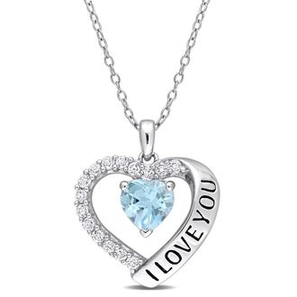 Amour 1 7/8 CT TGW Sky Blue Topaz and White Topaz Heart i Love You in Heart Pendant with Chain In Sterling Silver