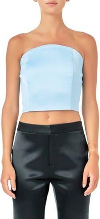 endless rose Strapless Satin Crop Top in Clean Blue at Nordstrom Rack, Size X-Small