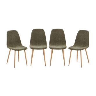 Sweeek Silla de madera y tela con patas color natural, set de 4, verde kaki