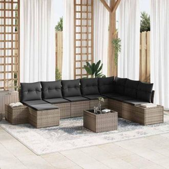 vidaXL Vidaxl - Conjunto De Sof&aacute; De Jard&iacute;n 9 Pcs 319 X 209 X 85 Cm Polirat&aacute;n