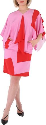 Burberry Ladies Primrose Pink Geometric Print Silk Crepe De Chine Cape Sleeve Dress, Brand Size 6 (US Size 4)