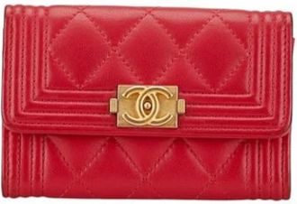 Chanel Pre-owned Wallets, female, Red, Size: ONE SIZE Pre-owned Matelasse Business card case
