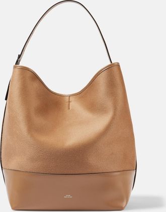 Toteme Belted leather-trimmed wool tote bag