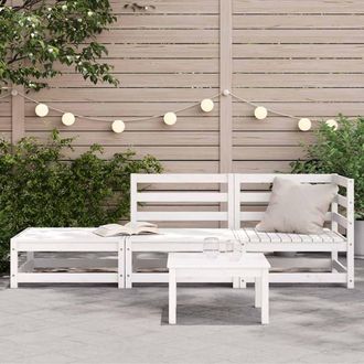 Berkfield Home Garden Sofa with Footstool 2-Seater White Solid Wood Pine