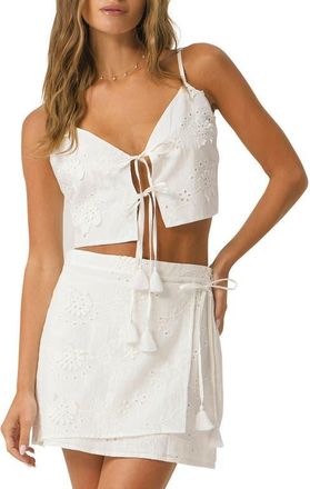 PQ Swim Lena Tie Front Crop Top in White Sands at Nordstrom, Size X-Small
