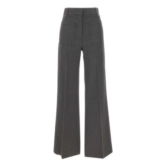 Victoria Beckham Alina Trouser - Dames - Wijde Broeken - Grijs - XS - Wol - Broeken