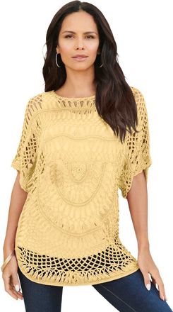 Roaman's Plus Size Relaxed Pullover Crochet Sweater in Banana at Nordstrom, Size Medium