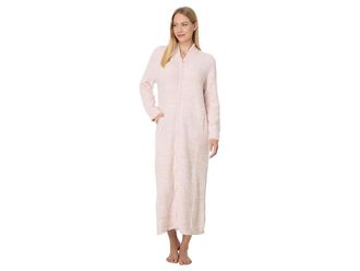Barefoot Dreams CozyChic(r) Full Zip V-Neck Lounger Womens Pajama He Dusty Rose-White : LG/XL (Womens 10-14), Microfiber/Polyester