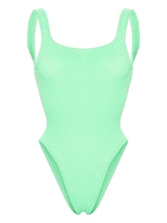 Hunza G crinkled-effect open-back swimsuit - Green