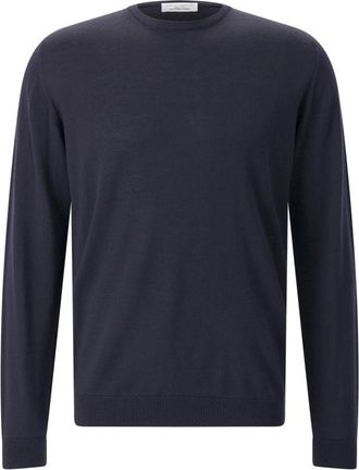 Roberto Collina Ronde hals gebreid - Heren - Ronde hals truien - Blauw - XL - Wol - Truien & Vesten
