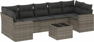 vidaXL Vidaxl - Set De Sof&aacute;s De Jard&iacute;n 8 Pzas Y Cojines Rat&aacute;n Sint&eacute;tico Gris