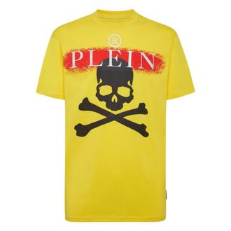 Philipp Plein Tops, Heren, Geel, 3Xl, Katoen, T-shirt Ronde Hals SS
