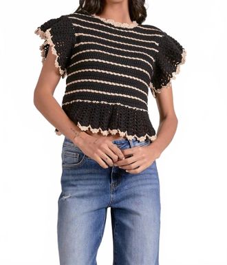Elan Ruffle Sweater In Natural Black