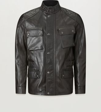 Belstaff Turner Motorcycle Jacket Mens Hand Waxed Leather Antique Black Size 2XL